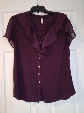 PerSeption Concept Purple Ruffle Button-Front Blouse Casual Size M